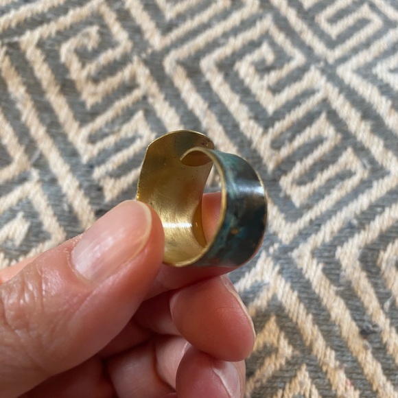 Handmade Brass Blue Patina Adjustable Ring - Picture 2 of 4